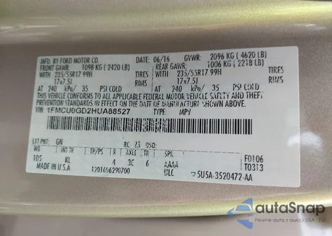 2017 Ford Escape Se z USA, uszkodzony, nr VIN 1FMCU0GD2HUA88527